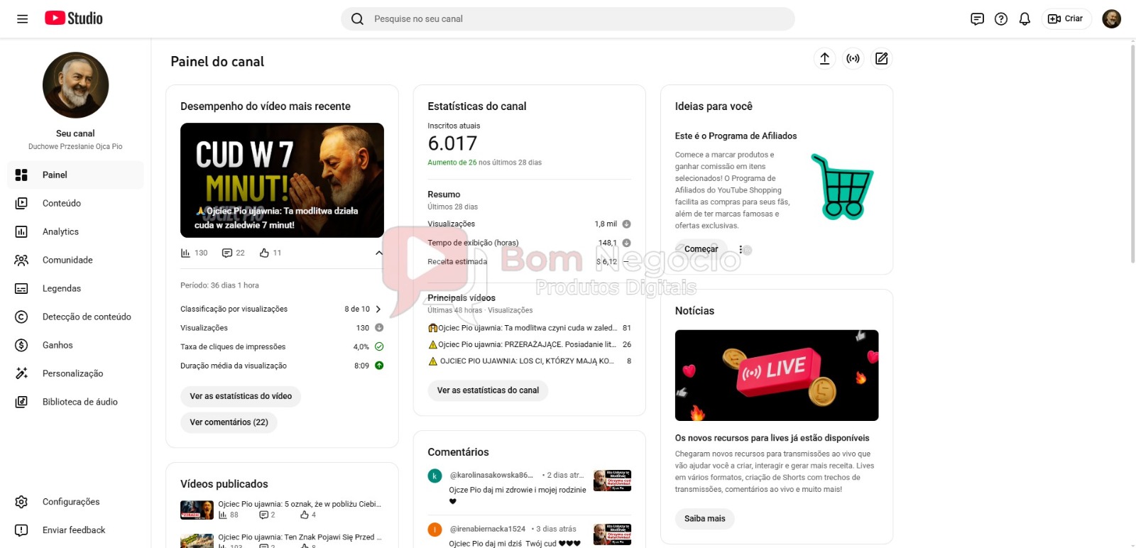 CANAL DO YOUTUBE DE 6K MONETIZADO - RELIGIÃO (COD-442) - Imagem 2