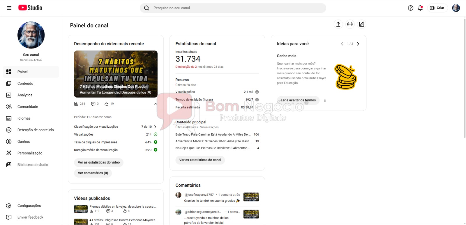 CANAL DO YOUTUBE DE 31K MONETIZADO - SAÚDE (COD-466) - Imagem 2