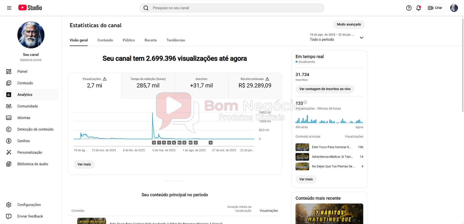 CANAL DO YOUTUBE DE 31K MONETIZADO - SAÚDE (COD-466) - Imagem 3