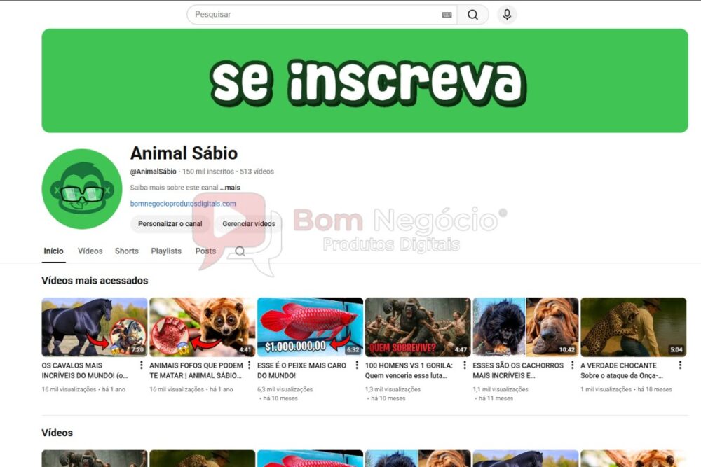 CANAL DO YOUTUBE DE 150K NÃO MONETIZADO - ANIMAIS (COD-517)
