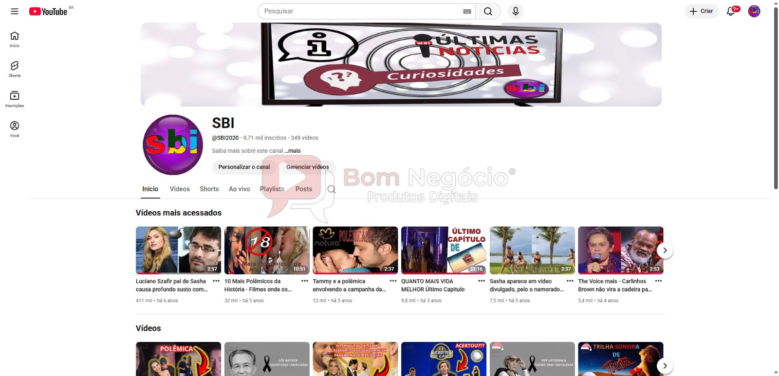CANAL DO YOUTUBE DE 9K NÃO MONETIZADO - NOTICIAS (COD-566)