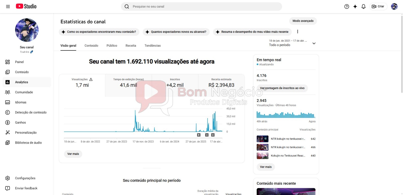 CANAL DO YOUTUBE DE 4K MONETIZADO - ANIMES (COD-573) - Imagem 3