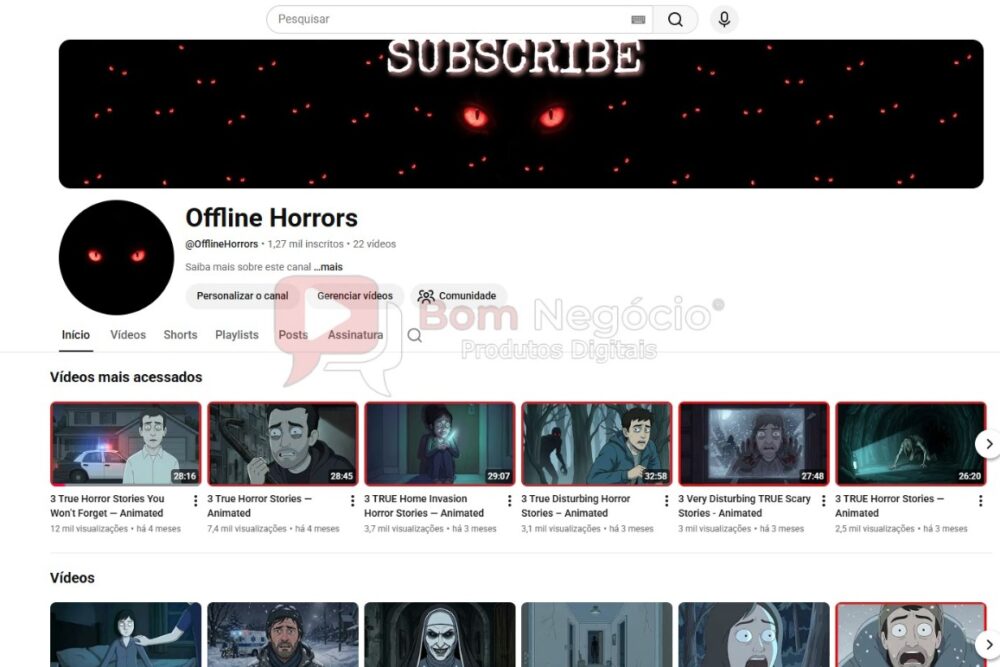 CANAL DO YOUTUBE DE 1K NÃO MONETIZADO - HISTORIAS DE TERROR (COD-602)