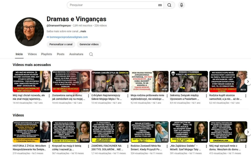 CANAL DO YOUTUBE DE 2K NÃO MONETIZADO - HISTORIAS (COD-501)