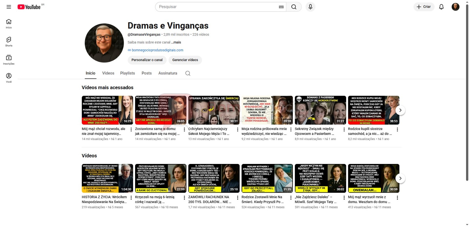 CANAL DO YOUTUBE DE 2K NÃO MONETIZADO - HISTORIAS (COD-501)