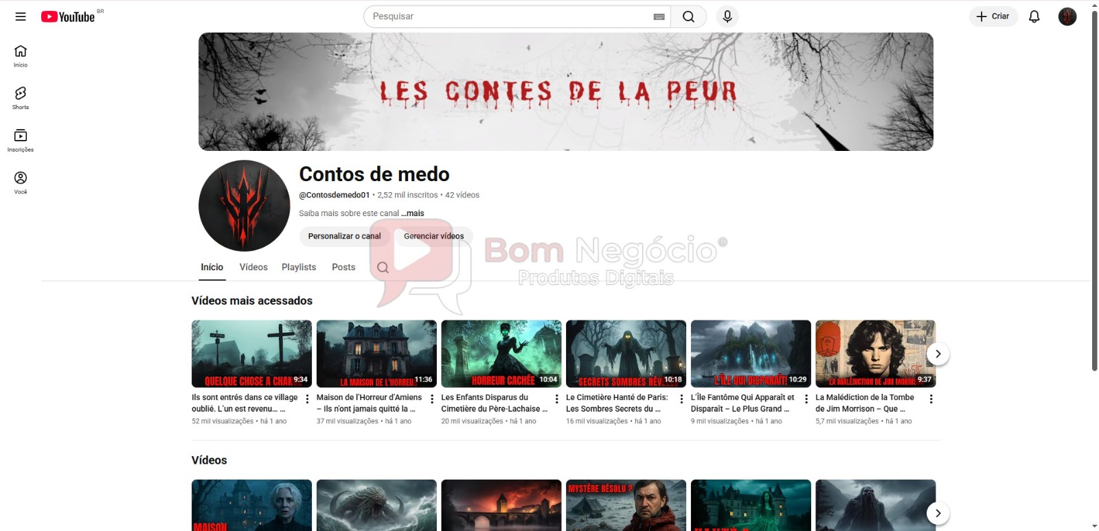 CANAL DO YOUTUBE DE 2K NÃO MONETIZADO - HISTORIAS DE TERROR (COD-502)