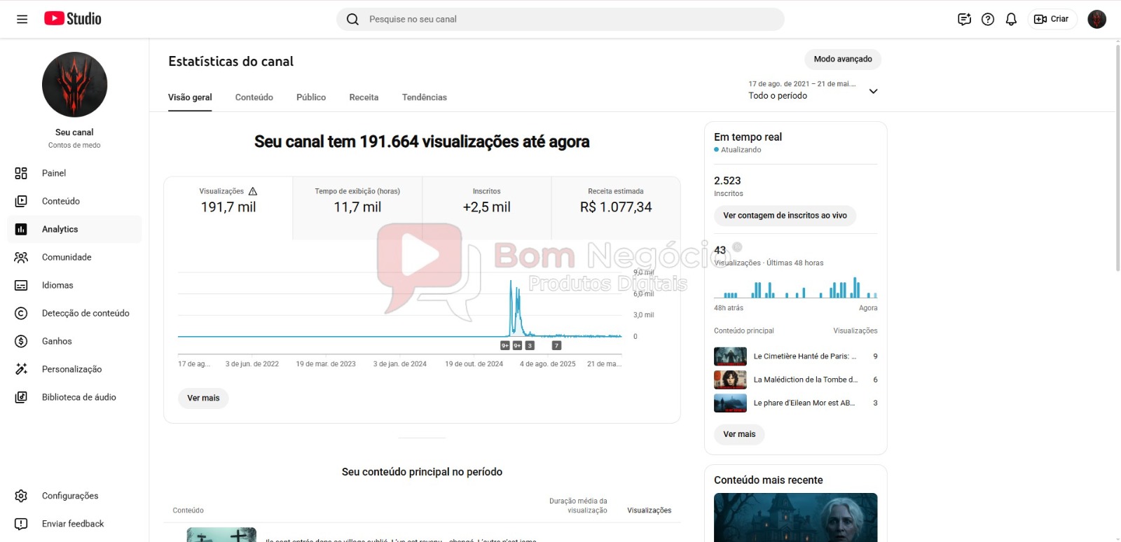 CANAL DO YOUTUBE DE 2K NÃO MONETIZADO - HISTORIAS DE TERROR (COD-502) - Imagem 3