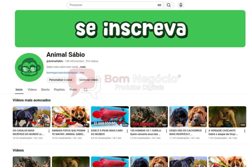 CANAL DO YOUTUBE DE 148K NÃO MONETIZADO - ANIMAIS (COD-513)