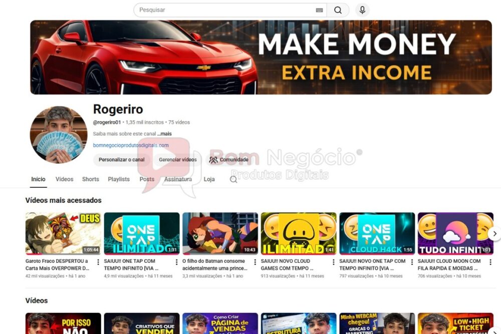 CANAL DO YOUTUBE DE 1K MONETIZADO - TUTORIAIS E FINANÇAS (COD-539)
