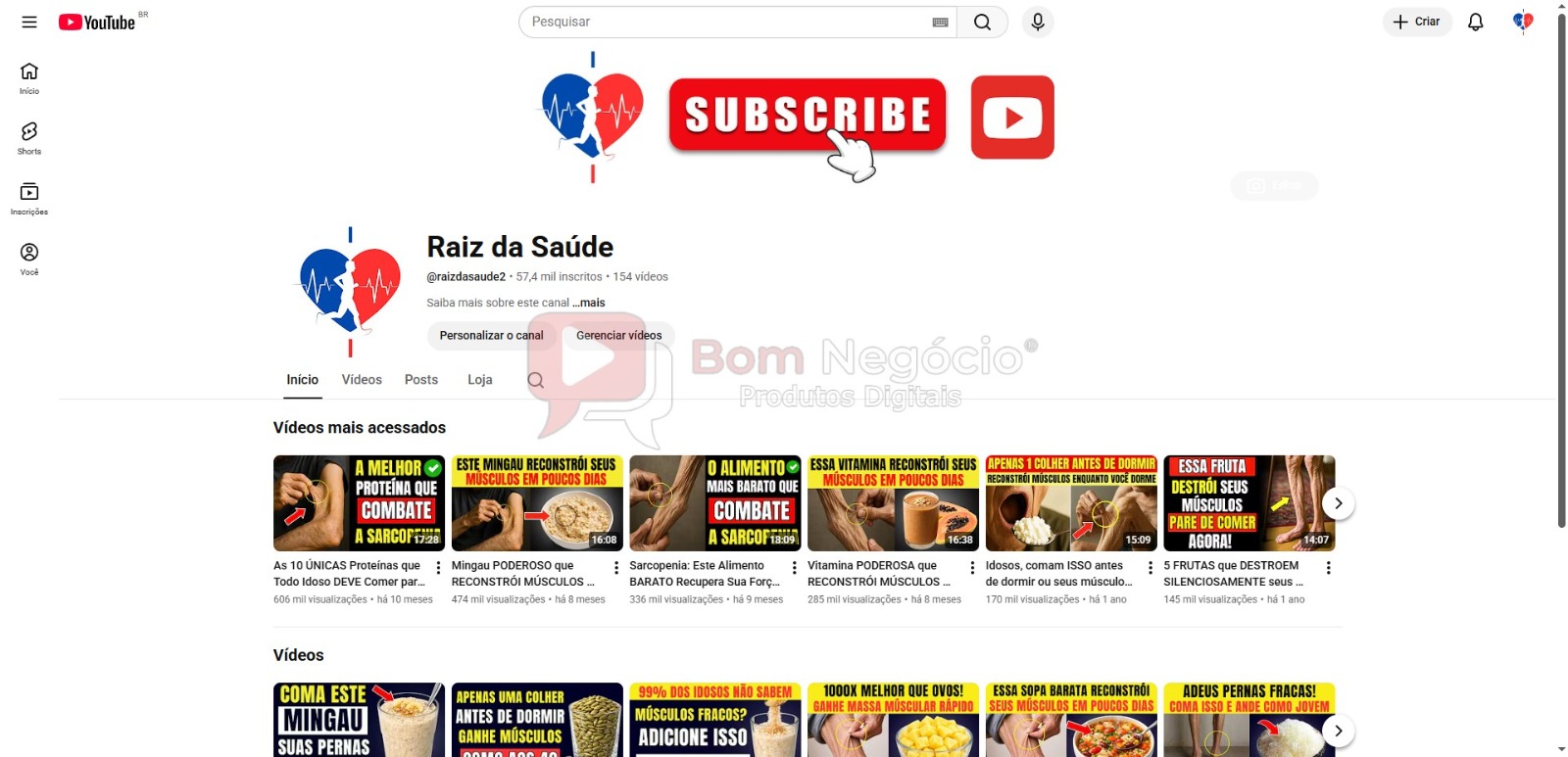 CANAL DO YOUTUBE DE 57K MONETIZADO - SAÚDE (COD-548)