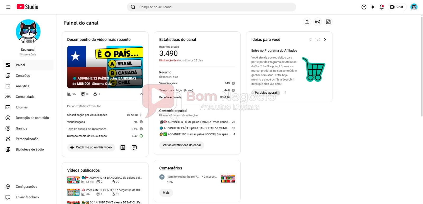 CANAL DO YOUTUBE DE 3K MONETIZADO - QUIZ (COD-550) - Imagem 2