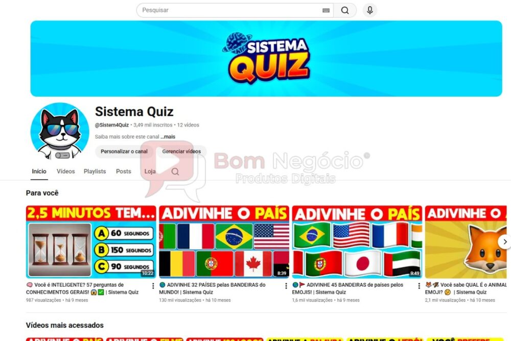 CANAL DO YOUTUBE DE 3K MONETIZADO - QUIZ (COD-550)