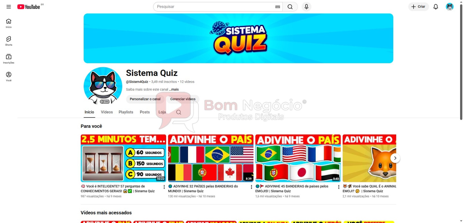 CANAL DO YOUTUBE DE 3K MONETIZADO - QUIZ (COD-550)