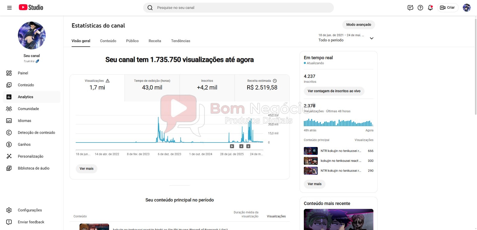 CANAL DO YOUTUBE DE 4K MONETIZADO - ANIMES (COD-554) - Imagem 4