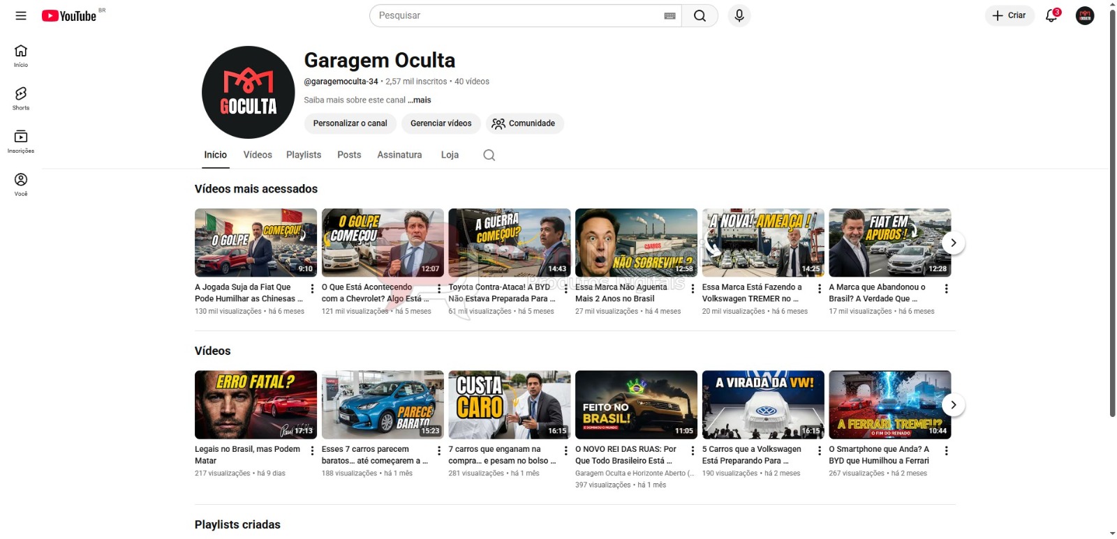 CANAL DO YOUTUBE DE 2K MONETIZADO - VEICULOS (COD-555)