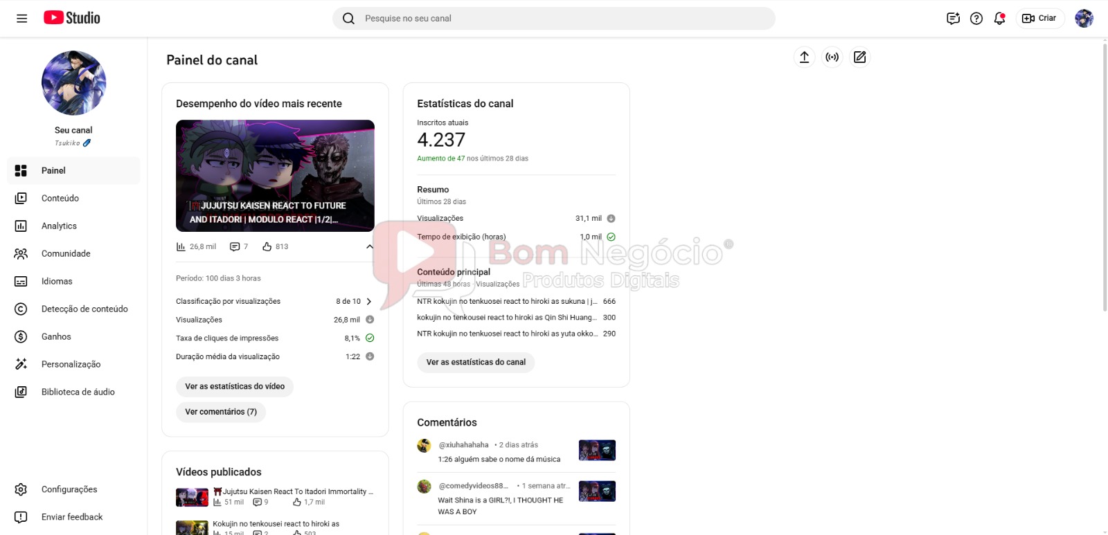CANAL DO YOUTUBE DE 4K MONETIZADO - ANIMES (COD-554) - Imagem 2