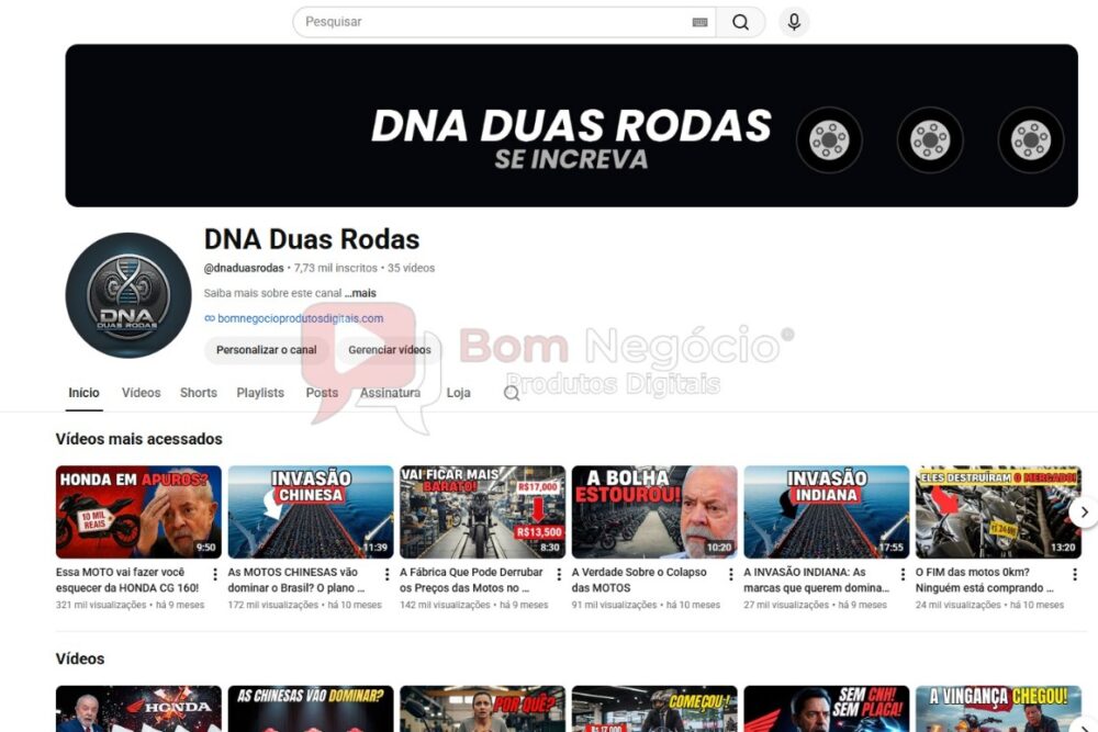 CANAL DO YOUTUBE DE 7K MONETIZADO - VEICULOS (COD-556)