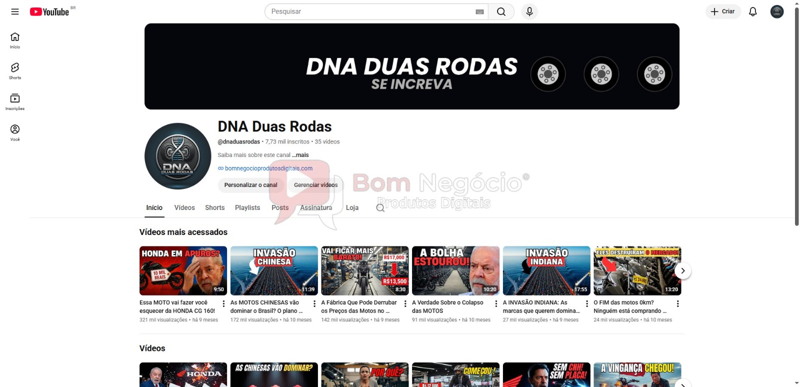 CANAL DO YOUTUBE DE 7K MONETIZADO - VEICULOS (COD-556)