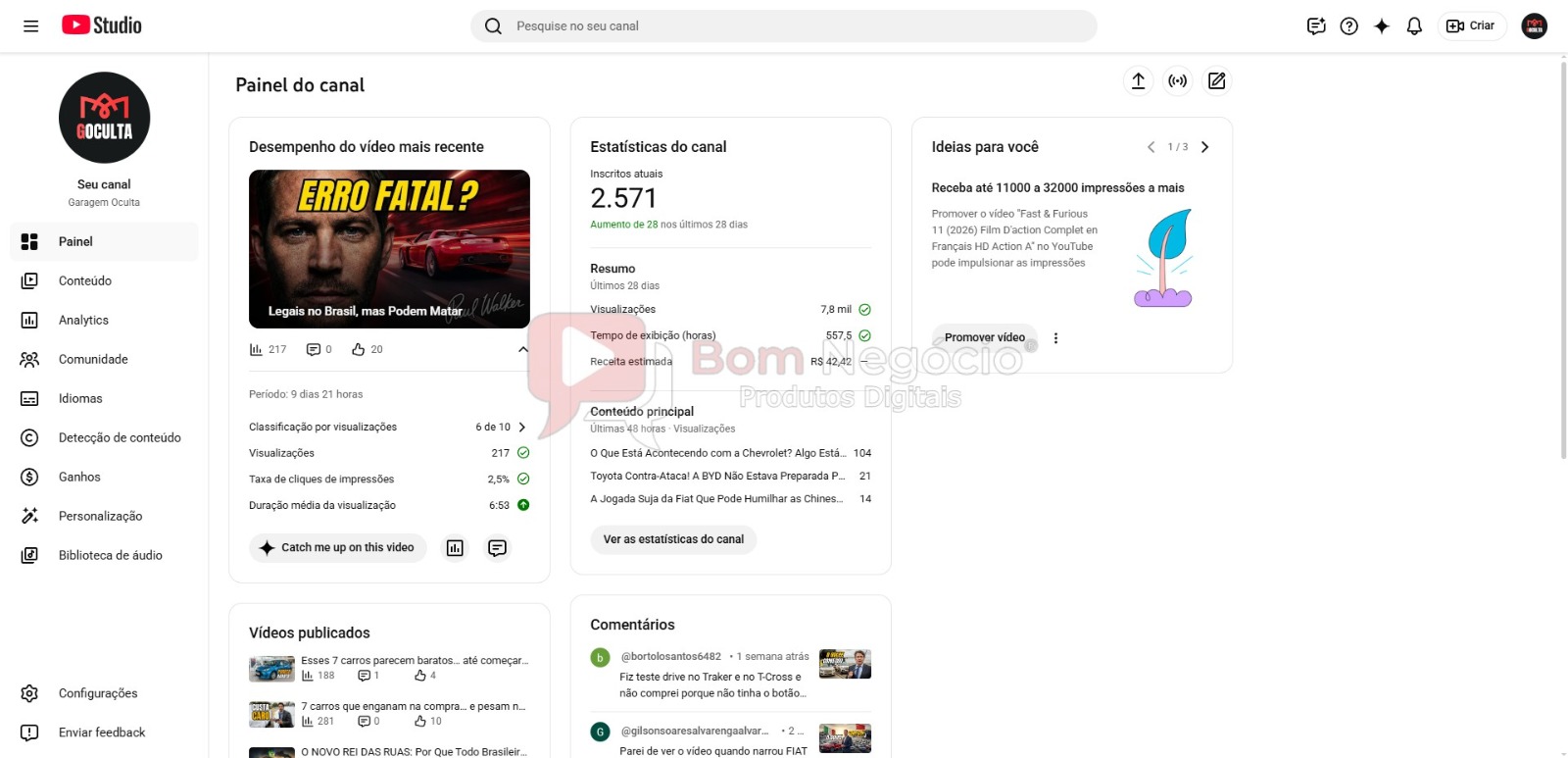 CANAL DO YOUTUBE DE 2K MONETIZADO - VEICULOS (COD-555) - Imagem 2
