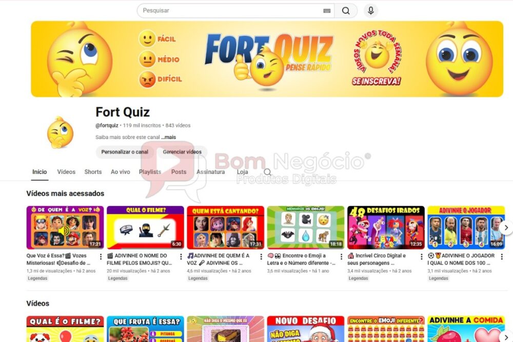 CANAL DO YOUTUBE DE 119K MONETIZADO - QUIZ (COD-557)
