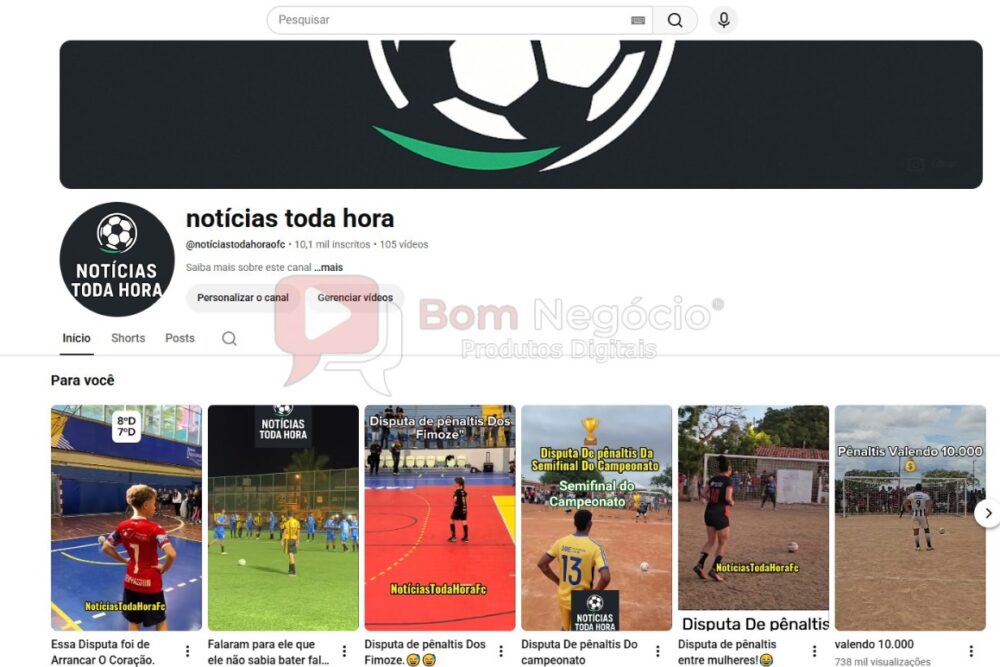 CANAL DO YOUTUBE DE 10K NÃO MONETIZADO - FUTEBOL (COD-577)