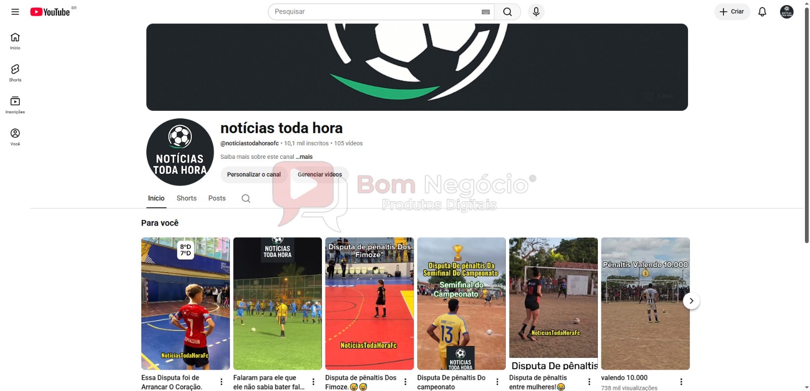 CANAL DO YOUTUBE DE 10K NÃO MONETIZADO - FUTEBOL (COD-577)