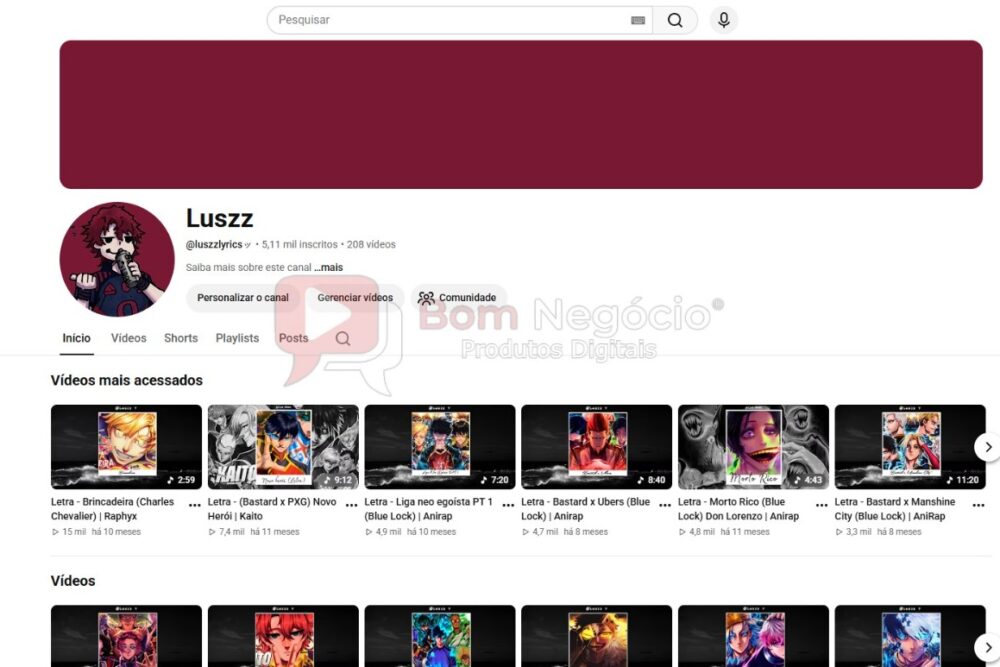 CANAL DO YOUTUBE DE 5K NÃO MONETIZADO - ANIMES (COD-607)