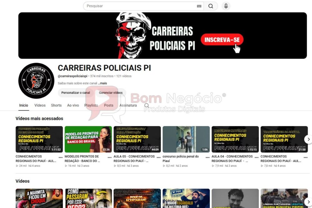 CANAL DO YOUTUBE DE 374K NÃO MONETIZADO - POLICIAL (COD-588)