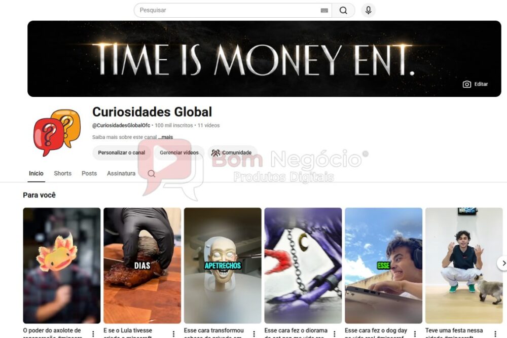 CANAL DO YOUTUBE DE 100K NÃO MONETIZADO - CURIOSIDADES (COD-602)