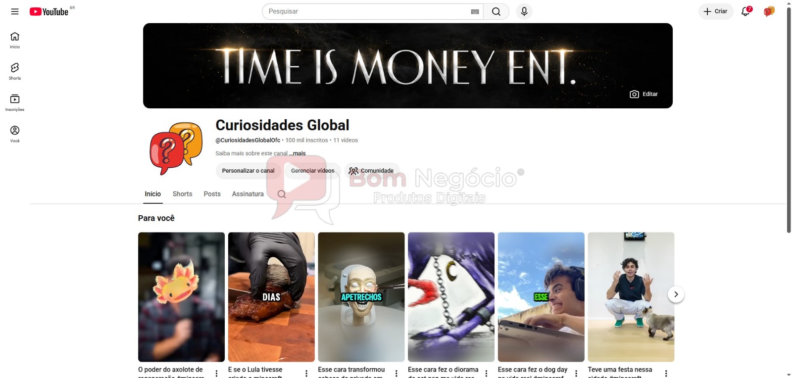 CANAL DO YOUTUBE DE 100K NÃO MONETIZADO - CURIOSIDADES (COD-602)