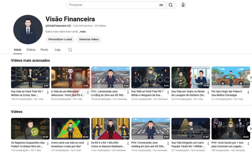 CANAL DO YOUTUBE DE 2K MONETIZADO - FINANÇAS (COD-608)