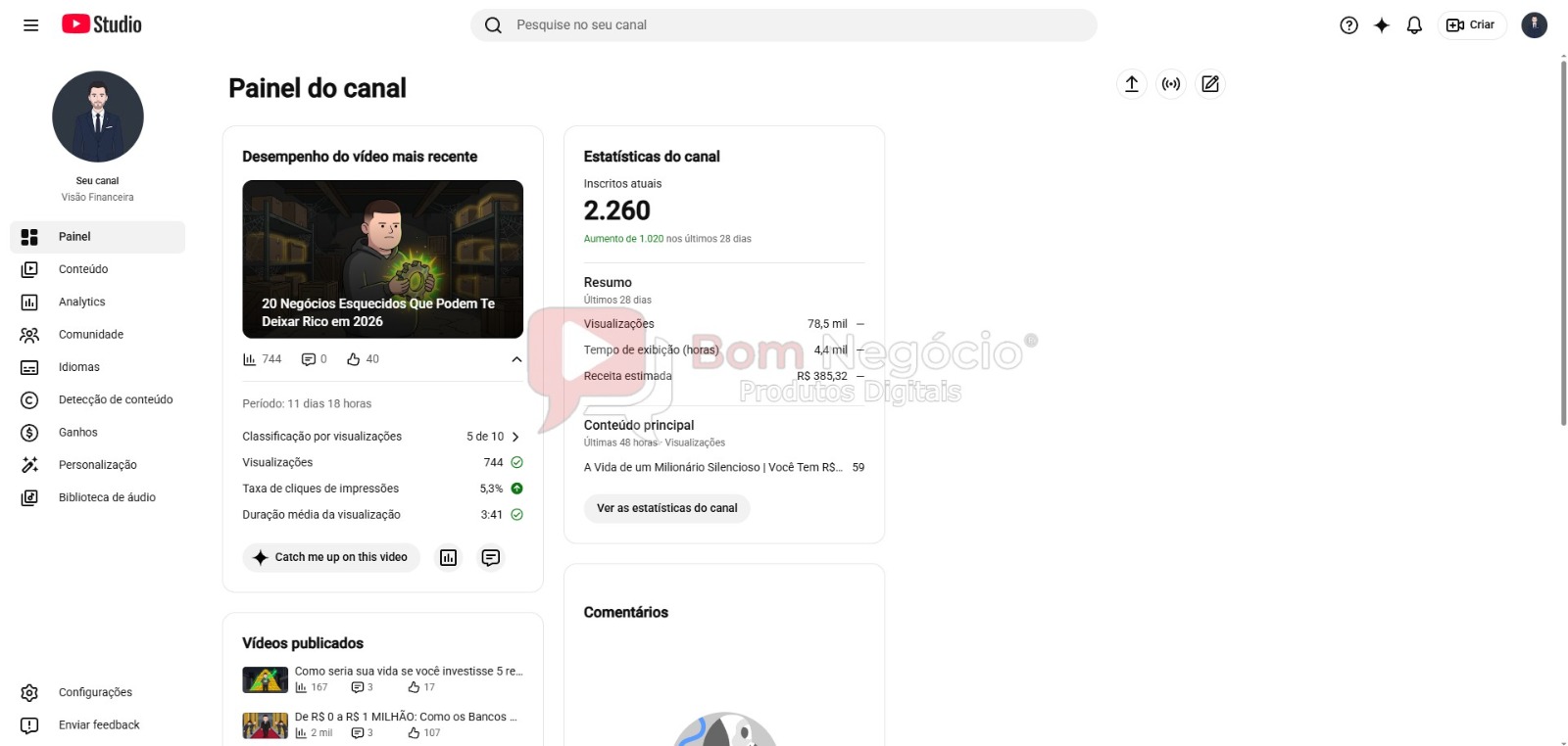 CANAL DO YOUTUBE DE 2K MONETIZADO - FINANÇAS (COD-608) - Imagem 2