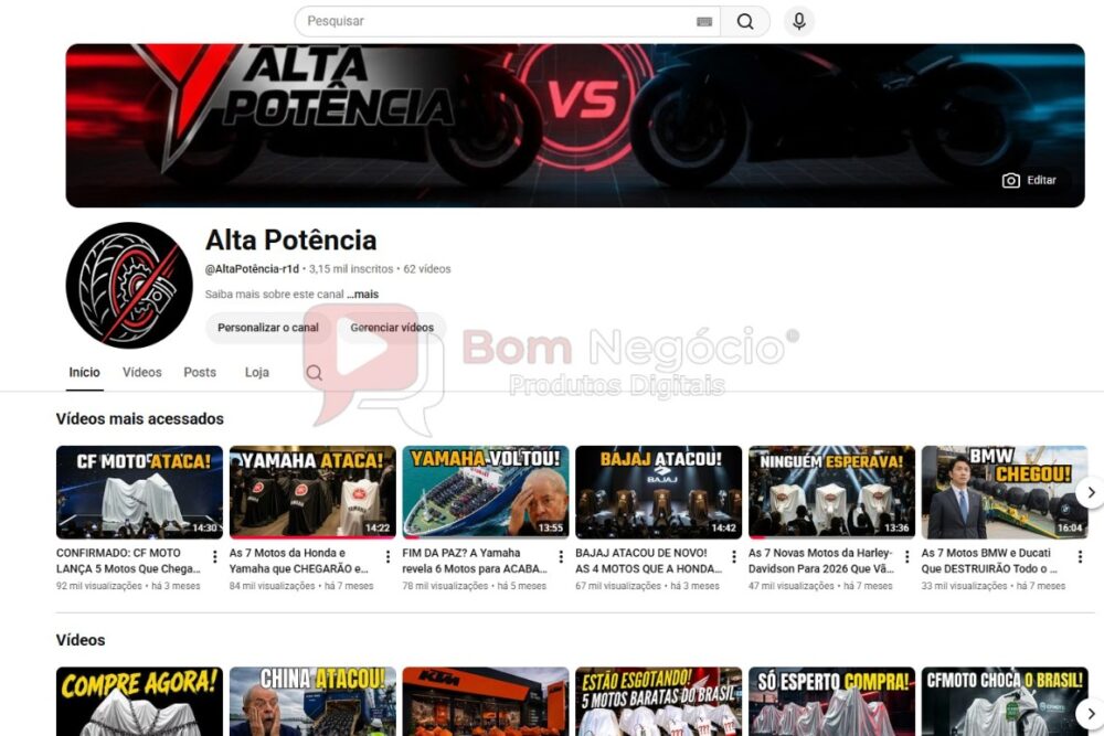 CANAL DO YOUTUBE DE 3K MONETIZADO - MOTOS (COD-611)