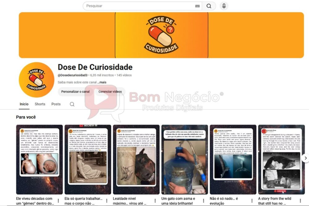 CANAL DO YOUTUBE DE 6K NÃO MONETIZADO - CURIOSIDADES (COD-613)