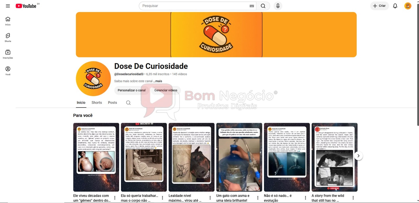 CANAL DO YOUTUBE DE 6K NÃO MONETIZADO - CURIOSIDADES (COD-613)