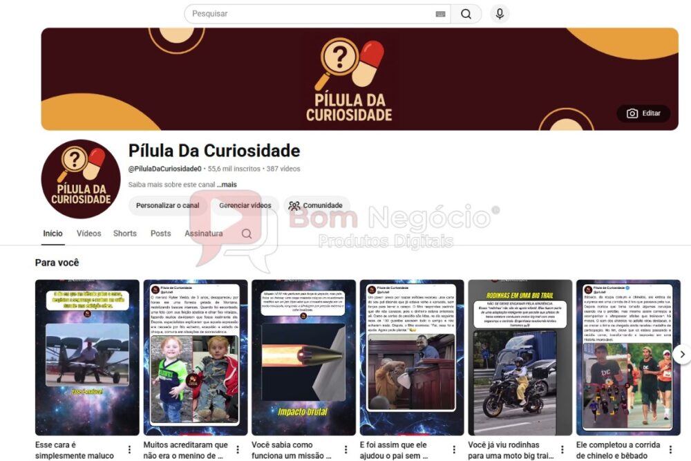 CANAL DO YOUTUBE DE 55K NÃO MONETIZADO - CURIOSIDADES (COD-614)