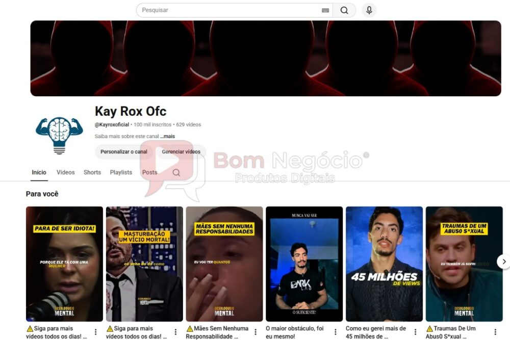 CANAL DO YOUTUBE DE 100K NÃO MONETIZADO - MOTIVACIONAL (COD-634)