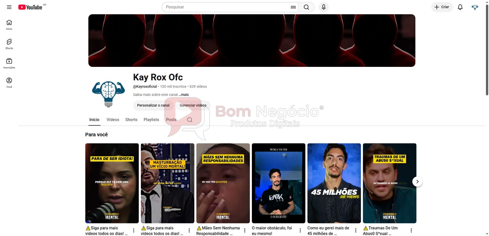CANAL DO YOUTUBE DE 100K NÃO MONETIZADO - MOTIVACIONAL (COD-634)