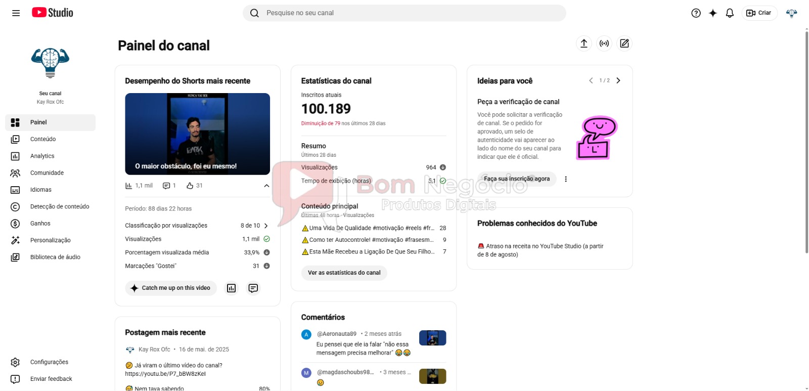 CANAL DO YOUTUBE DE 100K NÃO MONETIZADO - MOTIVACIONAL (COD-634) - Imagem 2