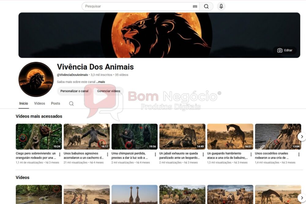 CANAL DO YOUTUBE DE 3K NÃO MONETIZADO - ANIMAIS (COD-640)