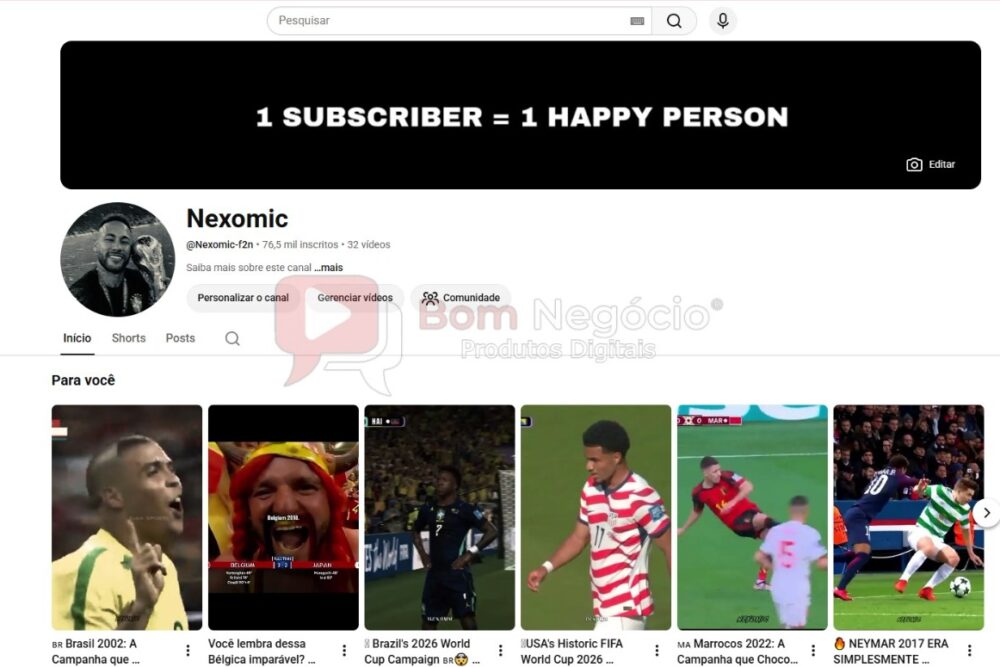 CANAL DO YOUTUBE DE 76K NÃO MONETIZADO - FUTEBOL (COD-656)