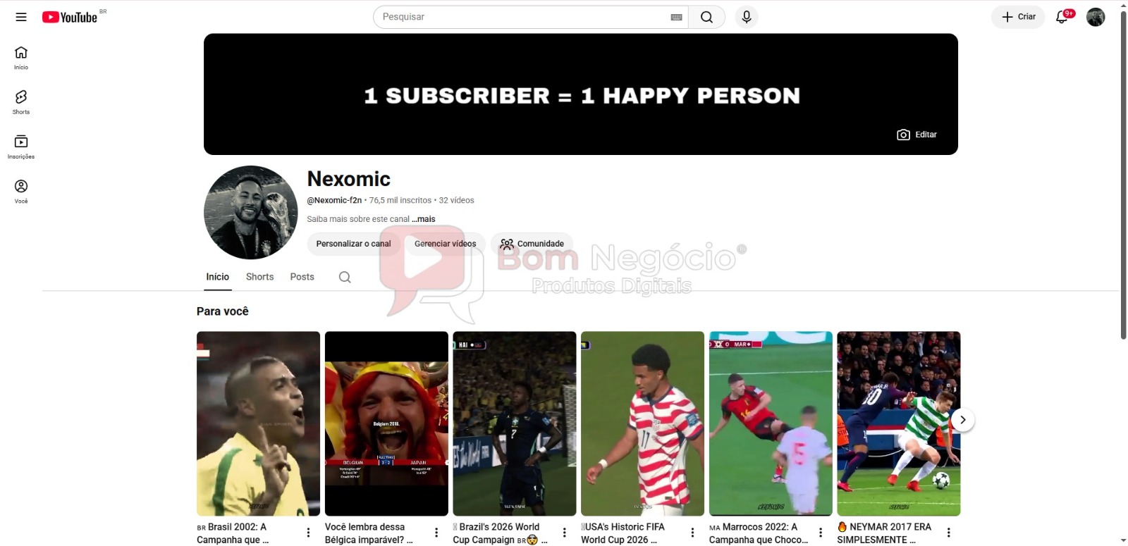 CANAL DO YOUTUBE DE 76K NÃO MONETIZADO - FUTEBOL (COD-656)