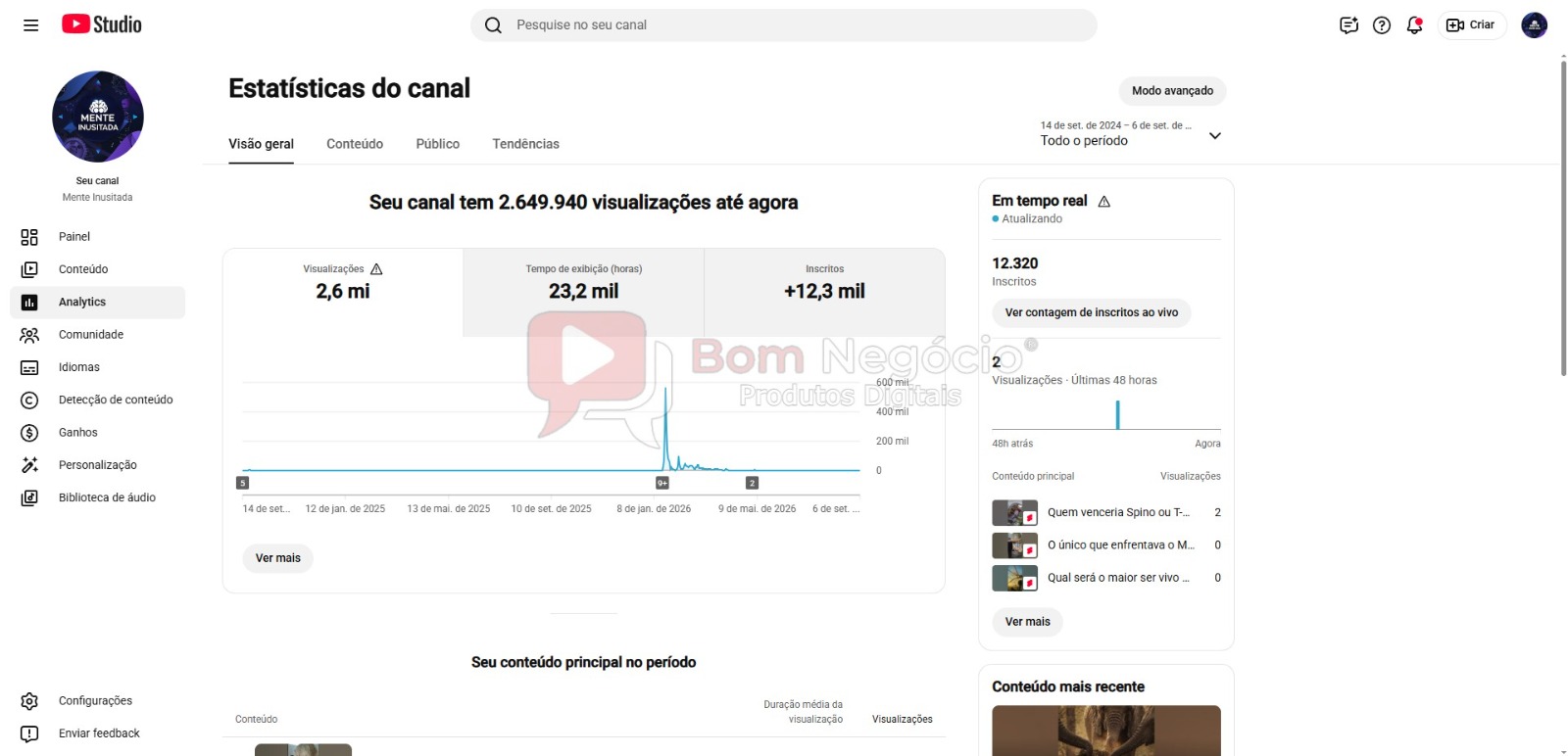 CANAL DO YOUTUBE DE 12K NÃO MONETIZADO - CURIOSIDADES (COD-669) - Imagem 3