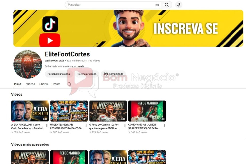 CANAL DO YOUTUBE DE 13K NÃO MONETIZADO - FUTEBOL (COD-678)