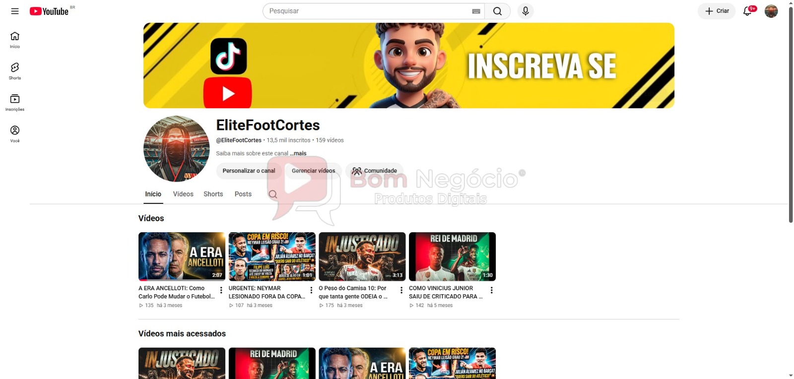 CANAL DO YOUTUBE DE 13K NÃO MONETIZADO - FUTEBOL (COD-678)