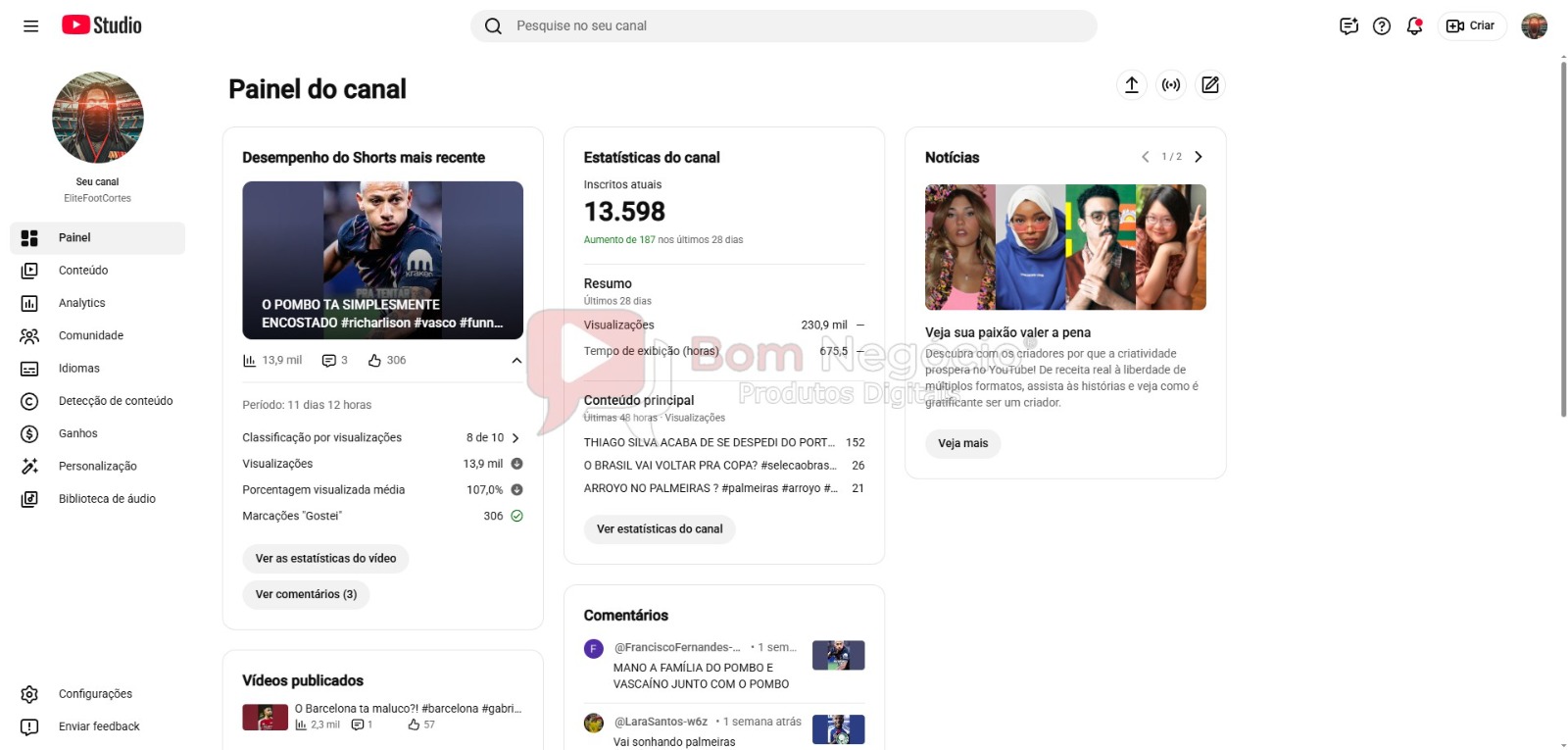 CANAL DO YOUTUBE DE 13K NÃO MONETIZADO - FUTEBOL (COD-678) - Imagem 2