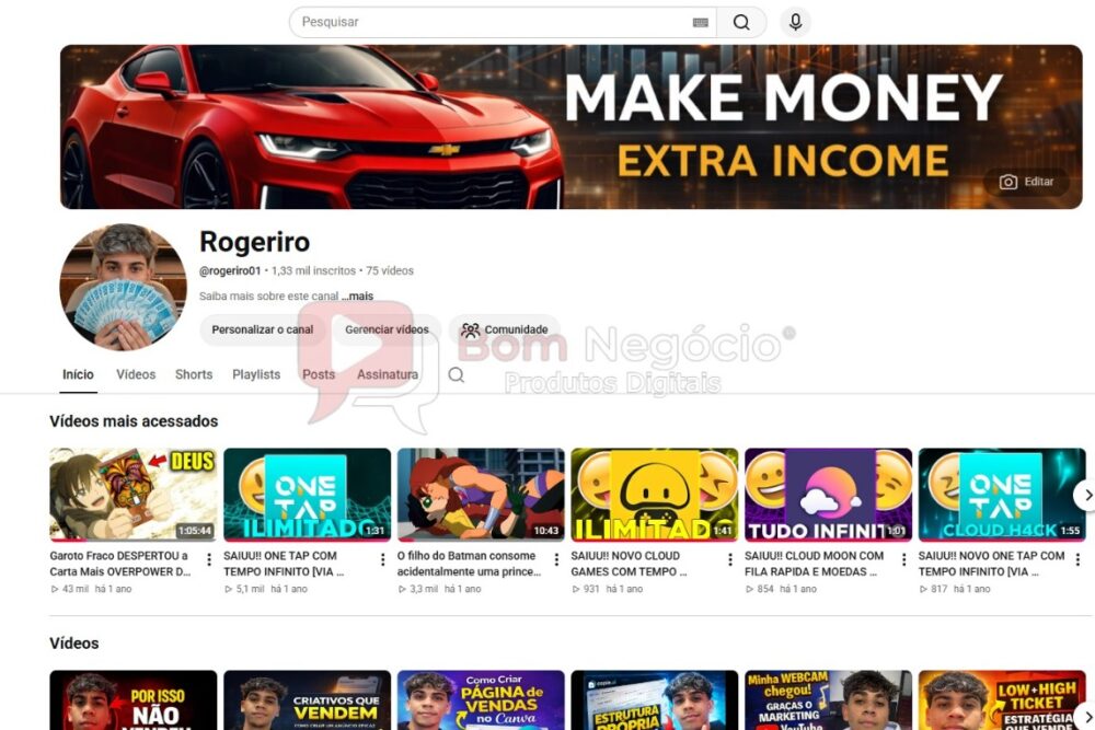 CANAL DO YOUTUBE DE 1K NÃO MONETIZADO - INVESTIMENTOS (COD-695)