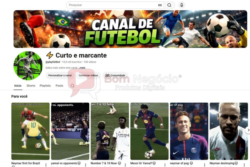 CANAL DO YOUTUBE DE 13K NÃO MONETIZADO - FUTEBOL (COD-697)