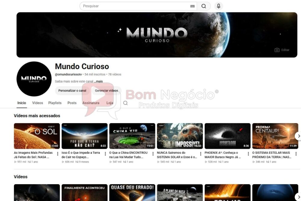 CANAL DO YOUTUBE DE 54K MONETIZADO - ASTRONOMIA (COD-699)