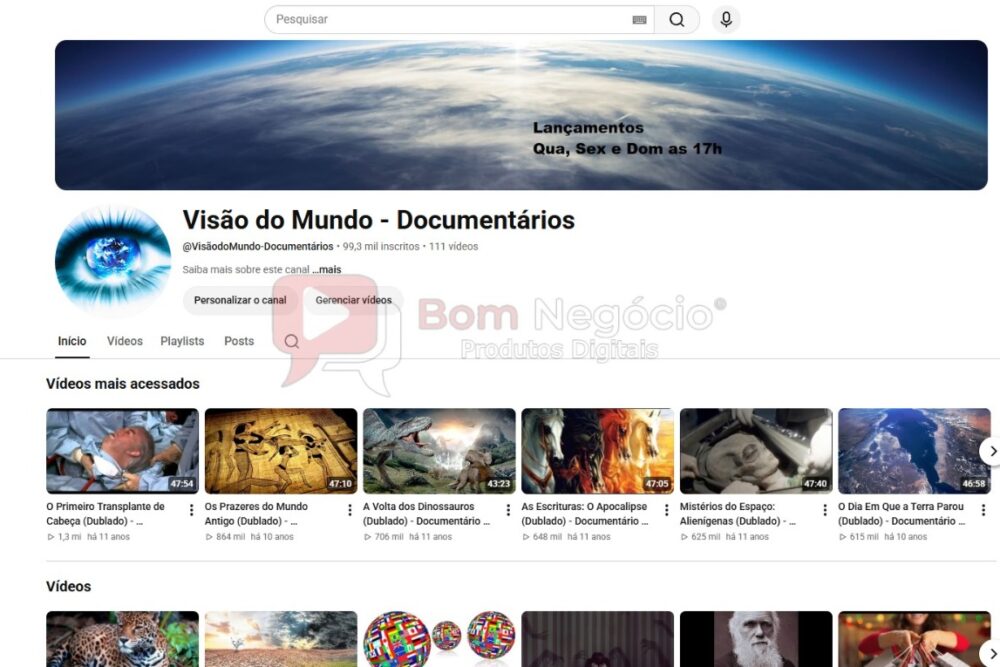 CANAL DO YOUTUBE DE 99K NÃO MONETIZADO - CURIOSIDADES (COD-702)